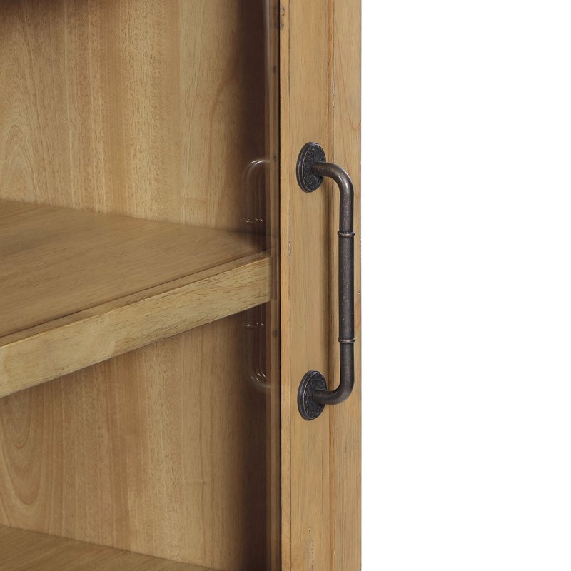 Farmhouse Dining Hutch Cabinet with Tempered Glass - Rustic Brown