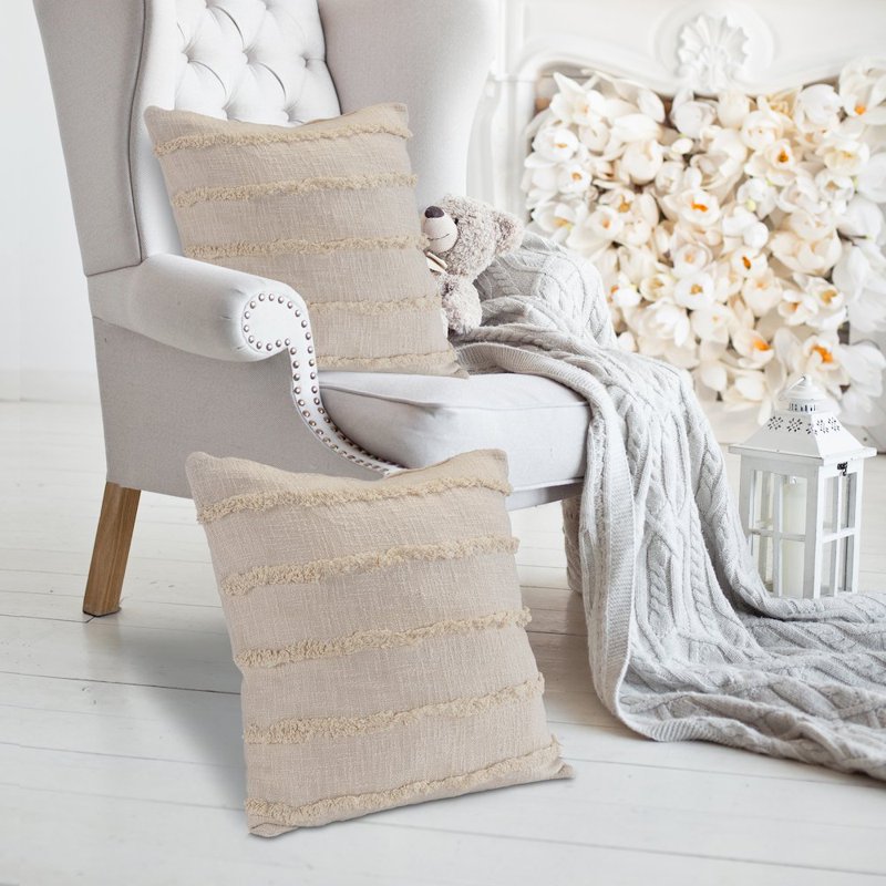 Cotton Pillow Set of 4 - 20x20 Inches with Polyester Insert - Beige, LR Home Rory