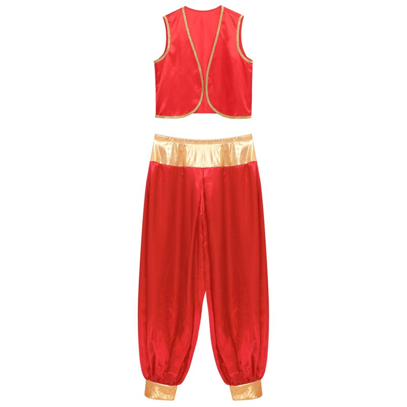 Men's Arabian Prince Costume Set - Burgundy Vest & Pants, Size M