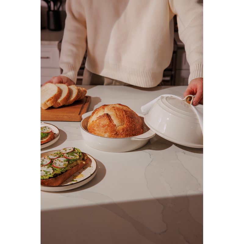Ceramic Bread Oven - Cream Glaze with Gold Accents