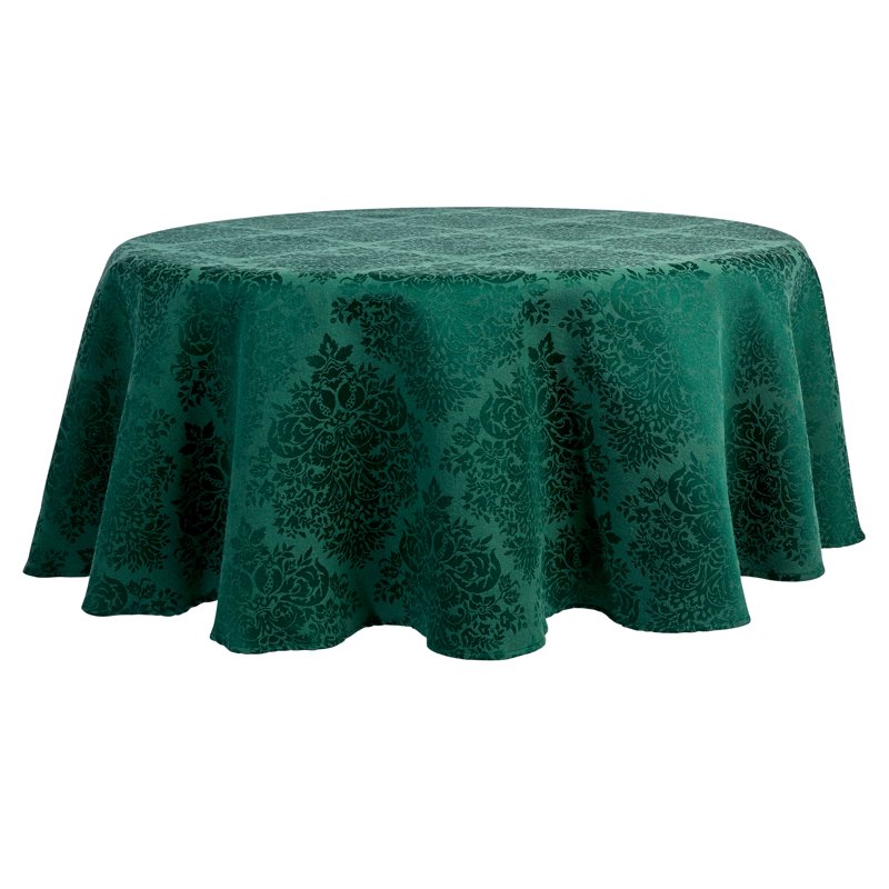Lexington Damask Tablecloth - Stain Resistant, 70" Round, Green