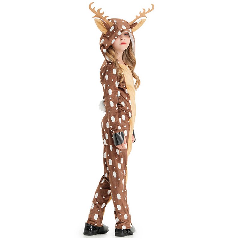 Kids Christmas Deer Jumpsuit Footed Onesie for Toddlers 3-13 Years Khaki