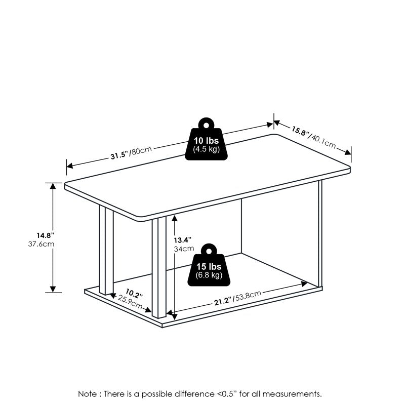 Modern 2-Tier Coffee Table with Open Shelf - Amber Oak