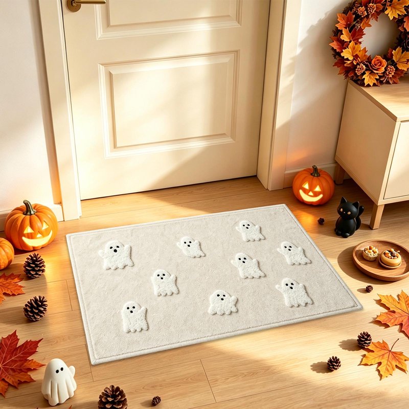 Halloween Ghost Doormat 15.75x23.62in - Pumpkin Ghost Flat Style - Indoor Outdoor Welcome Mat - Quirky Fall Decor