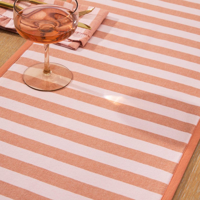 Yarn Dyed Stripe Table Runner - Coral Rose, 72" x 14"