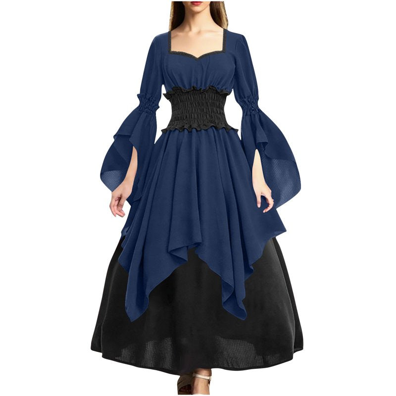Navy Medieval Witch Dress with Mesh Bell Sleeves and Corset - XL, D36 Variation