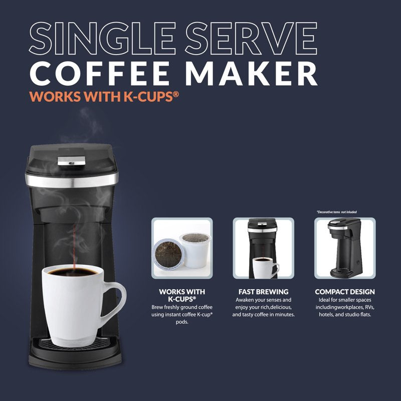 Single-Serve Coffee Maker with Reusable Pod - 14 oz Capacity, Black