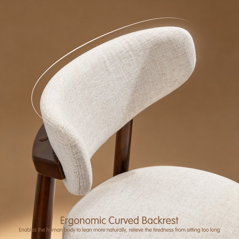 Upholstered Dining Chair Set of 2 - Linen/Walnut, Curved Back
