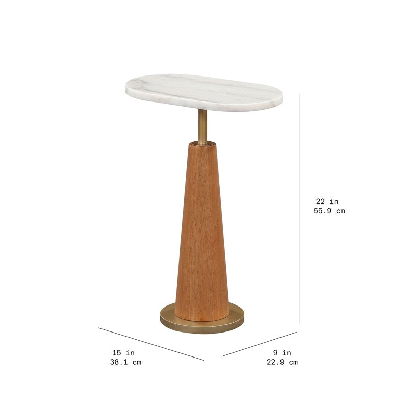 Blyth Drink Table - White Marble Top with Cherry Finish