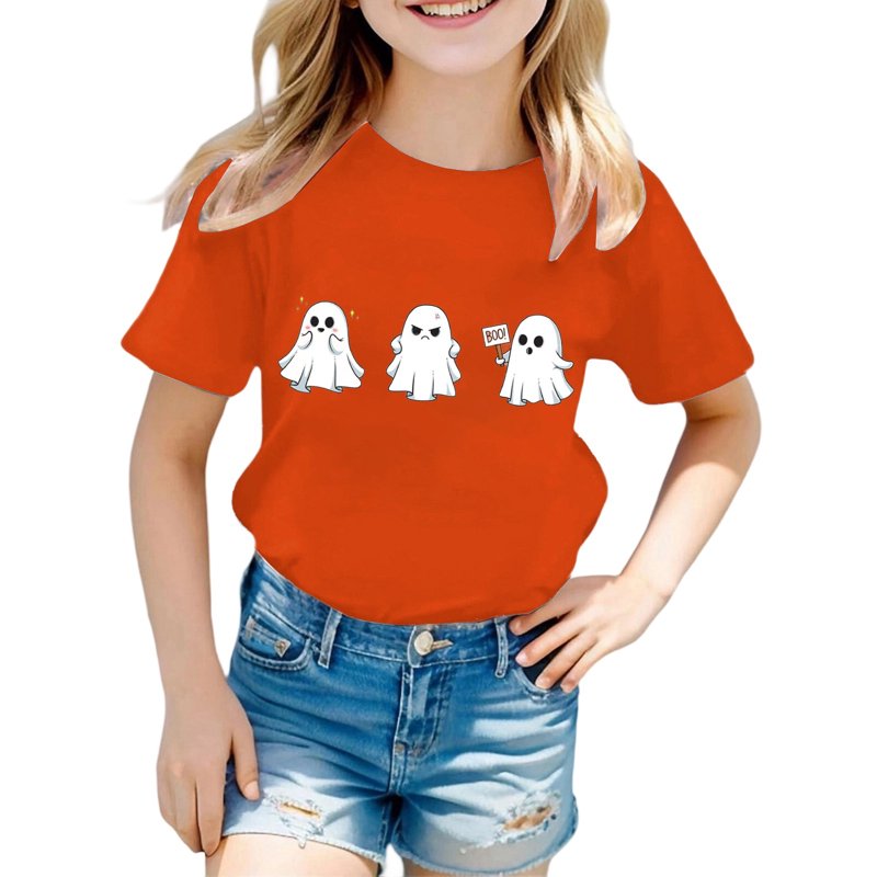Kids Halloween T-Shirt for 3-4 Years - Orange Short Sleeve Costume Top