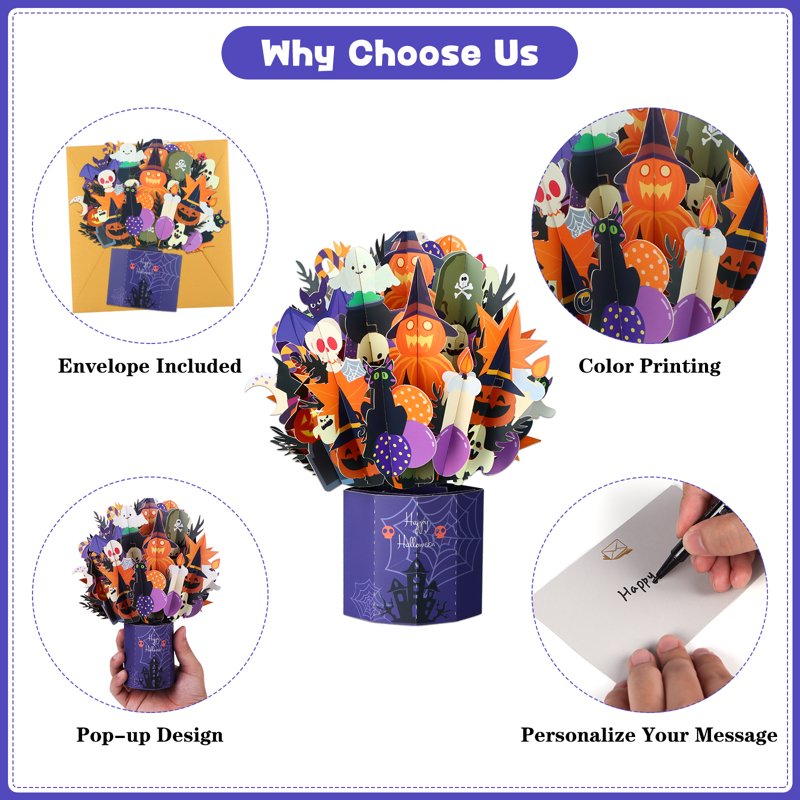 Halloween Pop Up Card - Shape-3 Black Cat & Pumpkin 3D Greeting Card with Envelope