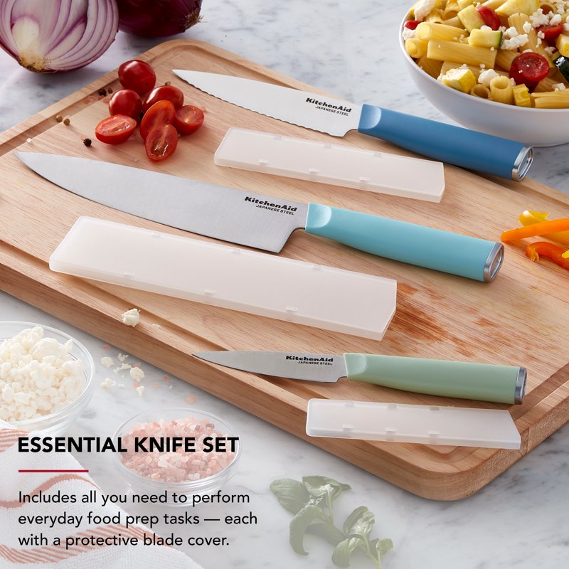 3-Piece Stainless Steel Chef Knife Set - Blue Velvet, Pistachio, Mineral Water