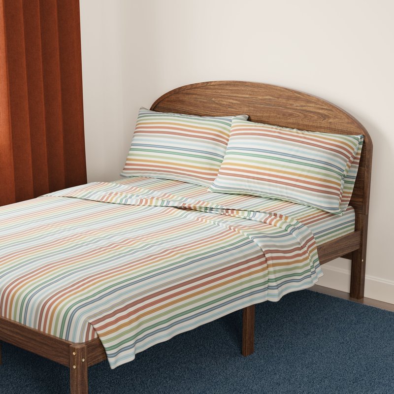Kids Full Microfiber Bed Sheet Set with Vintage Stripe - 4 Pieces