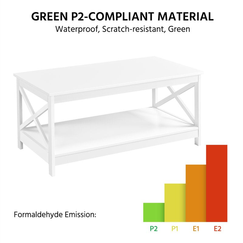 Modern 2-Tier Coffee Table with Storage Shelf - White