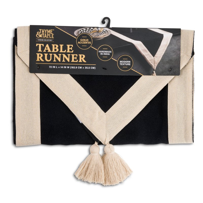 Handmade Table Runner - Black with Gold Border, 14 x 72"