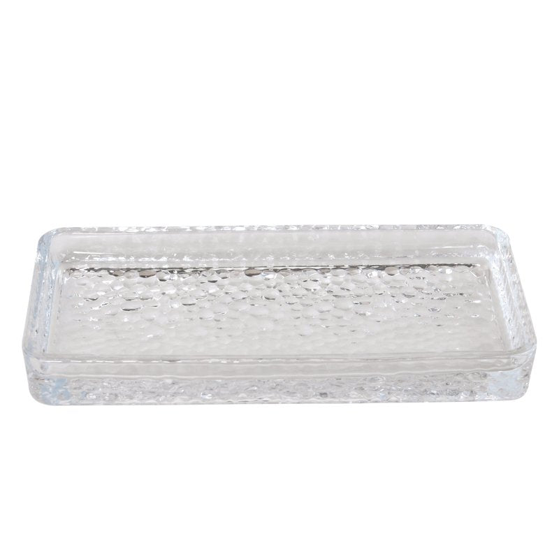 Hammered Glass Bathroom Accessories Set - Lotion Dispenser, Toothbrush Holder & Tray