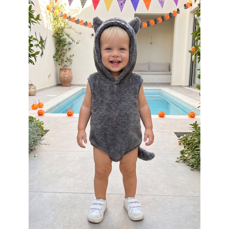 Baby Boy Wolf Costume - Infant Halloween Animal Romper, 3-6 Months, Dark Grey
