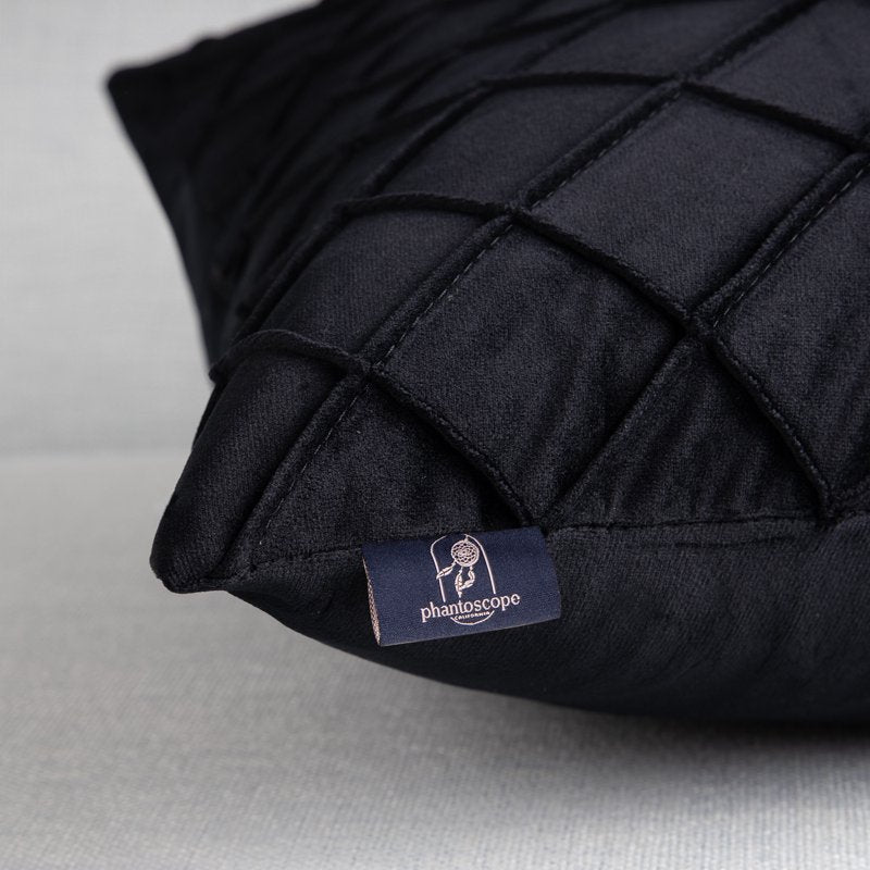 Black 18x18 Velvet Square Throw Pillow Set - Soft Pleated Couch Cushions - 2 Pack