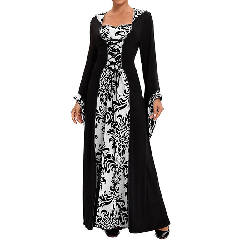 Women Renaissance Medieval Dress with Long Skirt & Double Hemline - White XXXL