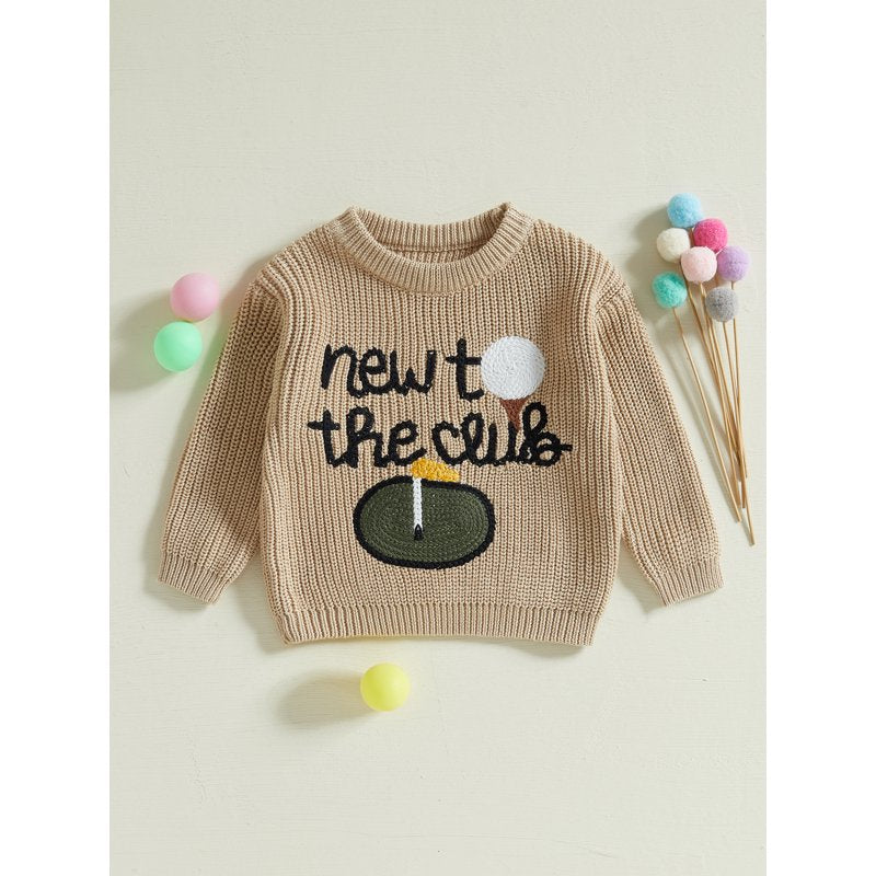 Toddler Baby Fall Sweater - Golf Letter Embroidery, Long Sleeve Crew Neck, Size 6-9 Months - Style 43