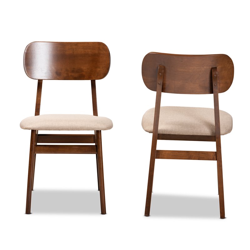 Euclid Dining Chair Set of 2 - Sand Upholstered, Walnut Brown