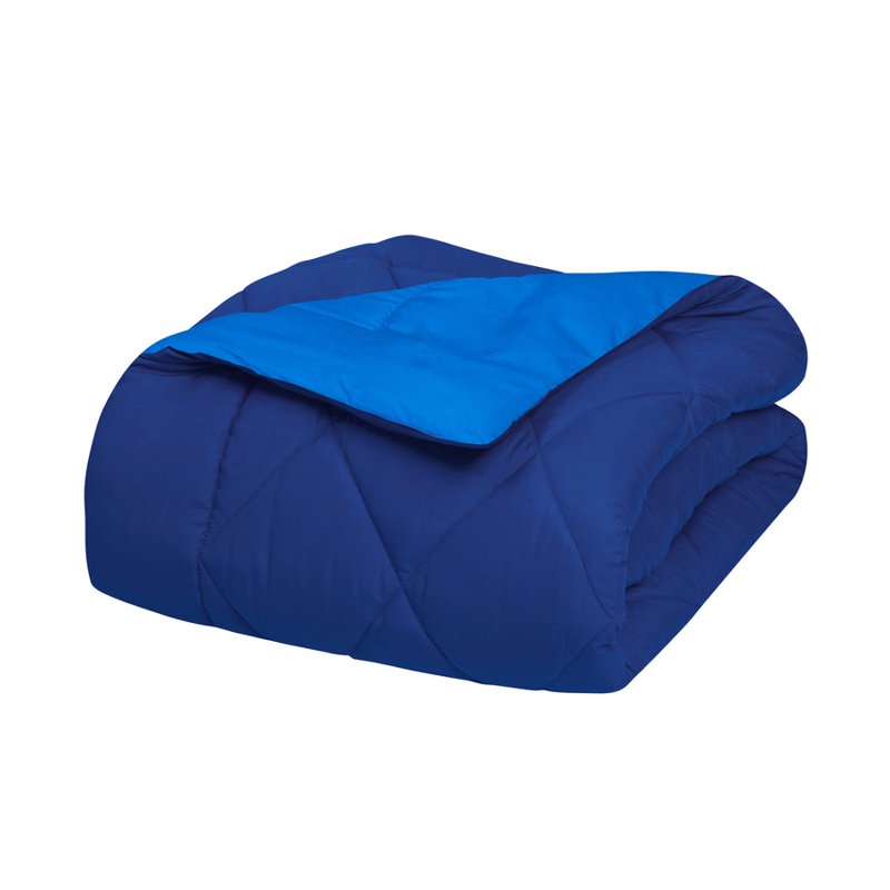 All Seasons Reversible 3-Piece Comforter Set with Pillow Shams - Full/Queen Navy Aqua