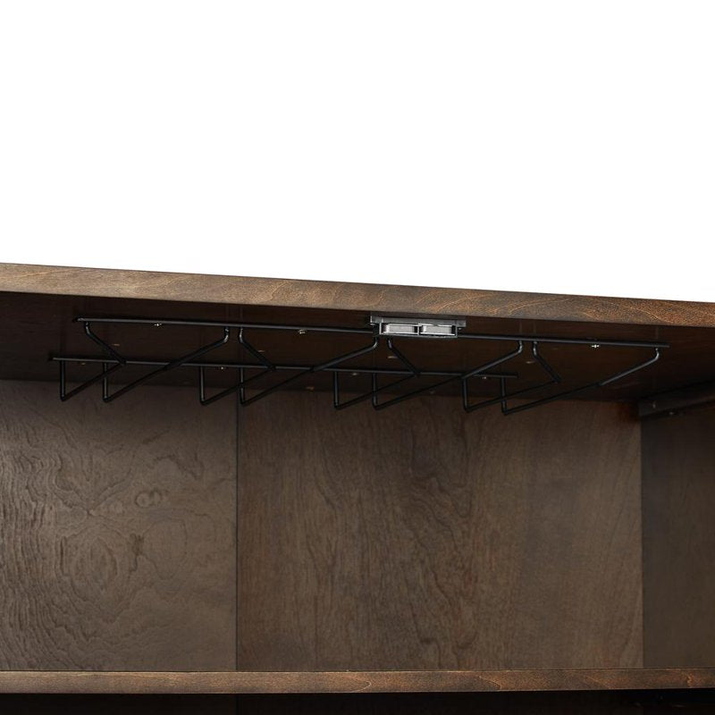 Modern Wood Bar Cabinet with Wine Storage - Dark Brown & Gold