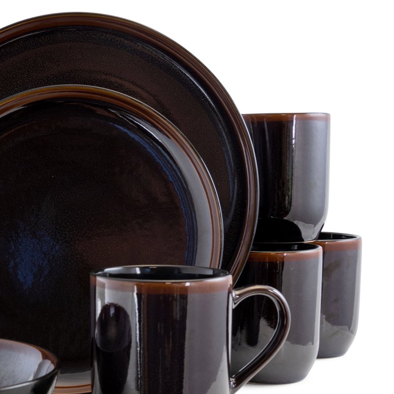 Midnight Beach 16-Piece Dinnerware Set - Metallic Black