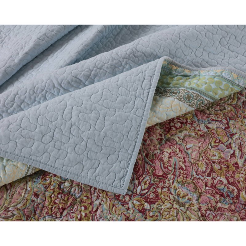 Reversible Quilt Set - Contemporary Floral Twin/Twin XL Bedding with Sham - Blue & Green