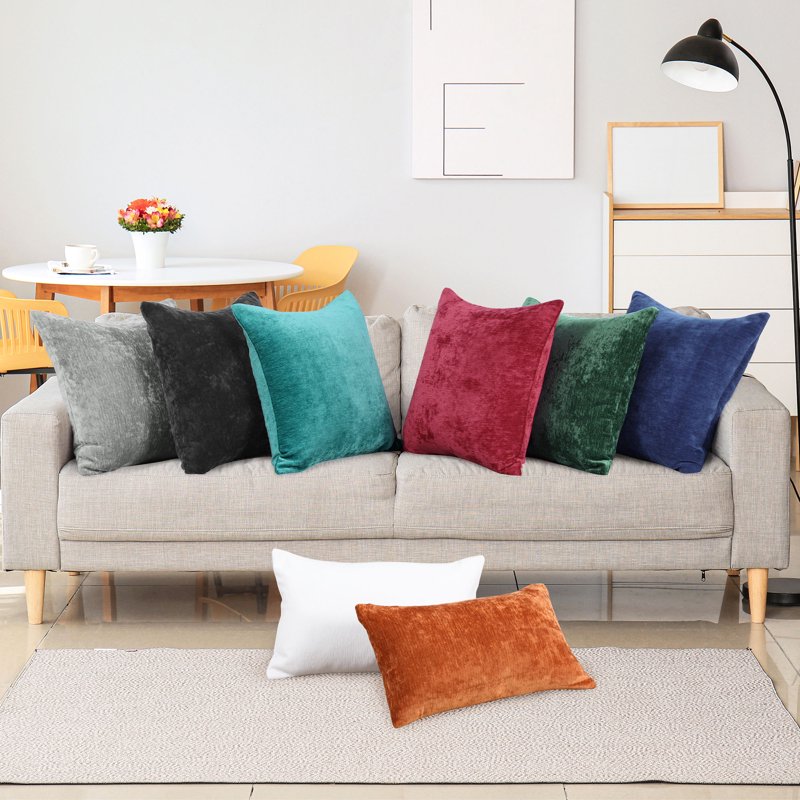 Water-Resistant Throw Pillow Cover 12x20 White Chenille Home Decor