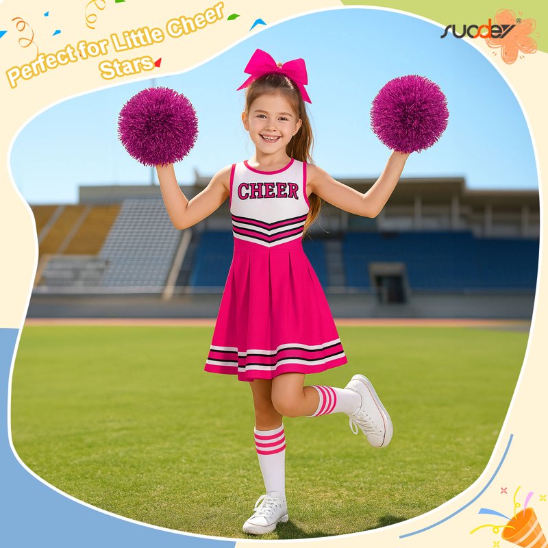 Girls Cheerleader Costume Set for 9-10 Years - Pink, Halloween Party Fancy Dress