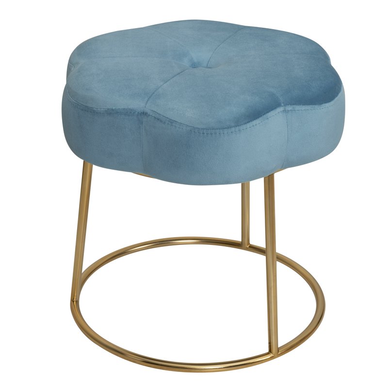 Blue Velvet Flower Shape Vanity Stool with Gold Base