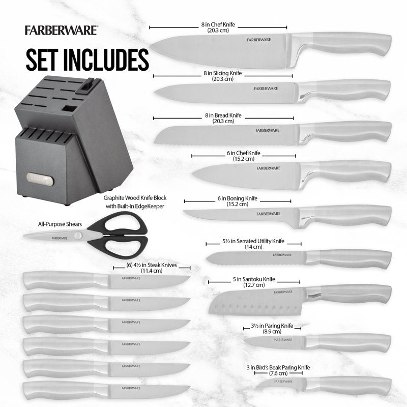 17-Piece Stainless Steel Knife Set with Built-In Sharpener