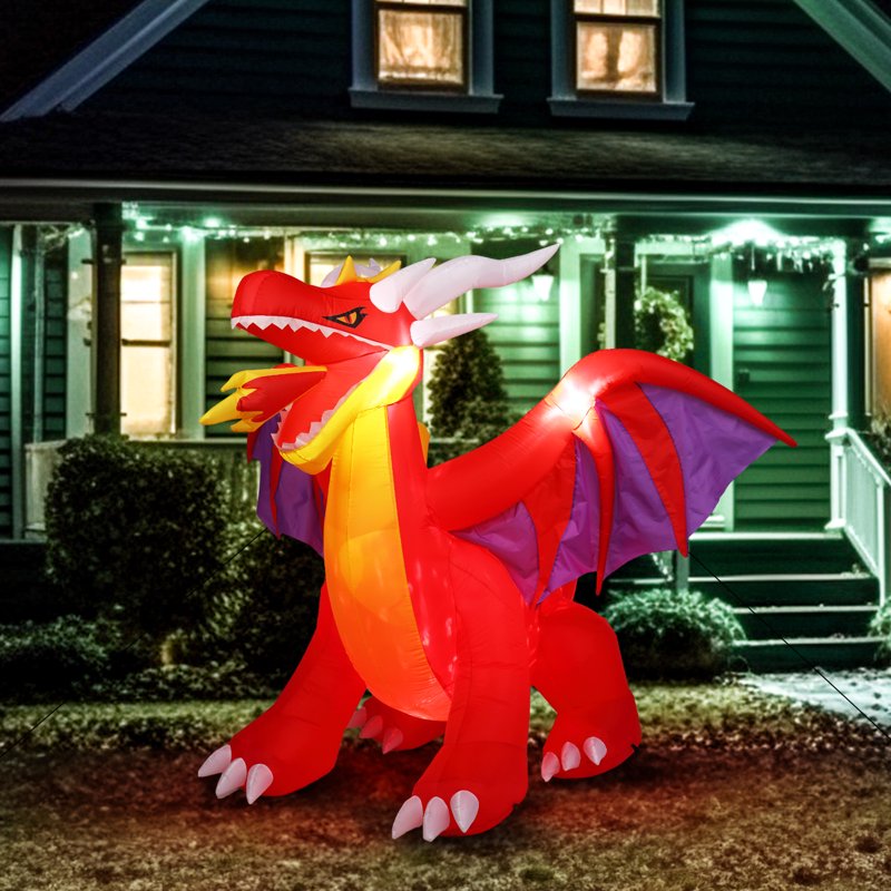 6FT Halloween Fire Dragon Inflatable Decoration with Built-in LED Lights Outdoor