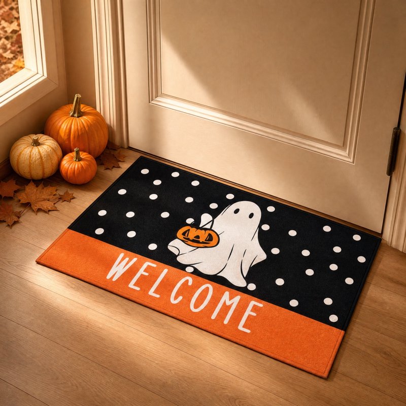 Halloween Doormat 32x20in Ghost Pumpkin Welcome Mat Indoor Front Door Decor - Dirt-Resistant