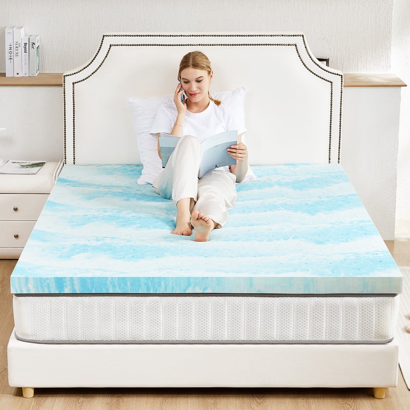 Twin-XL Gel Infused Memory Foam Mattress Topper 4 Inch Cooling Pressure Relief Blue