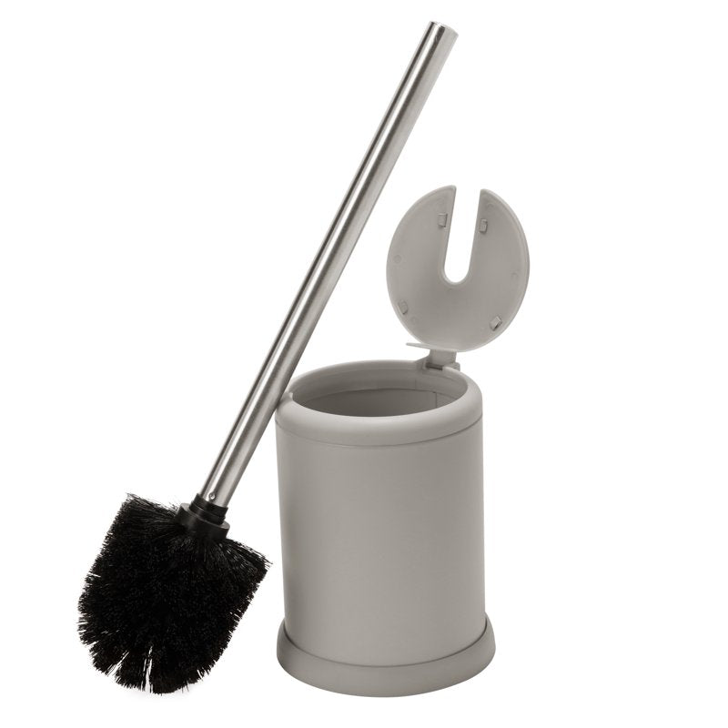 Self-Closing Toilet Brush and Holder Set - Grey, 2 Pack | Hygienic Stainless Steel Design