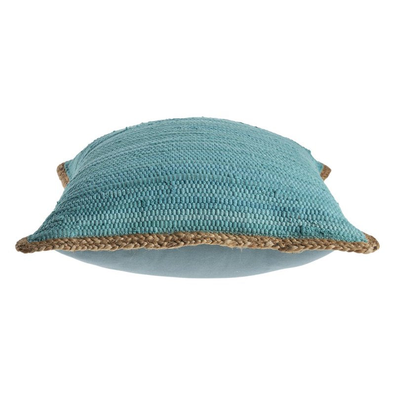 Set of 2 Teal Blue 20x20 Inch Jute Border Cotton Blend Throw Pillows