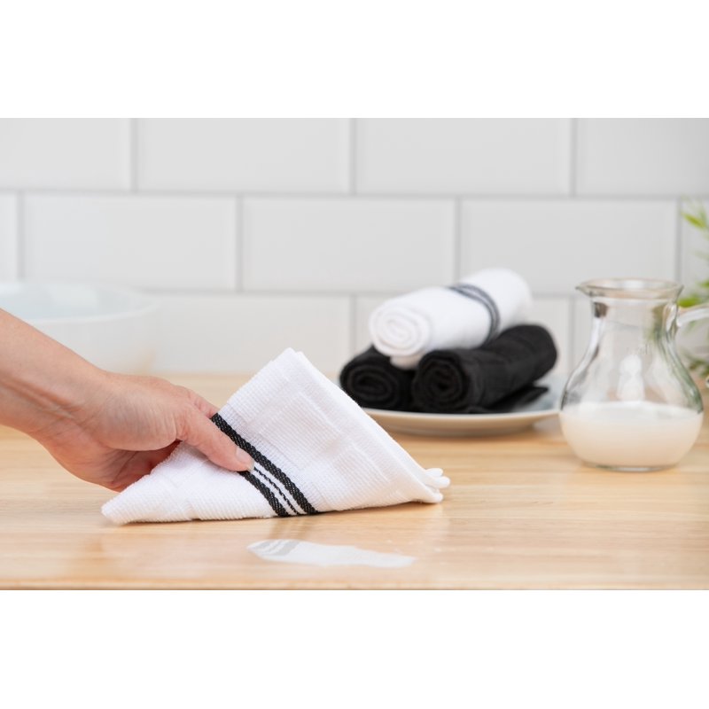 Cotton Dishcloths - 4 Pack, 12x12 Inches, Black Stripes