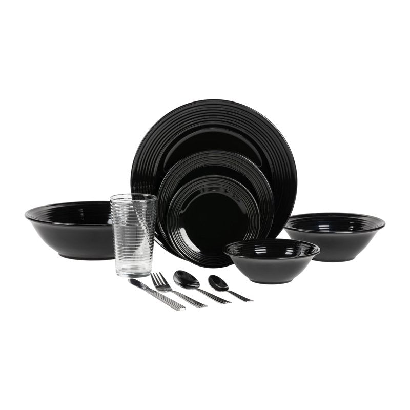 Nova Black Round 62-Piece Stoneware Dinnerware Set - Service for 6