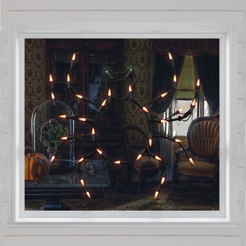 Lighted Spider Halloween Window Decoration - 14 Inch Indoor Outdoor Decor