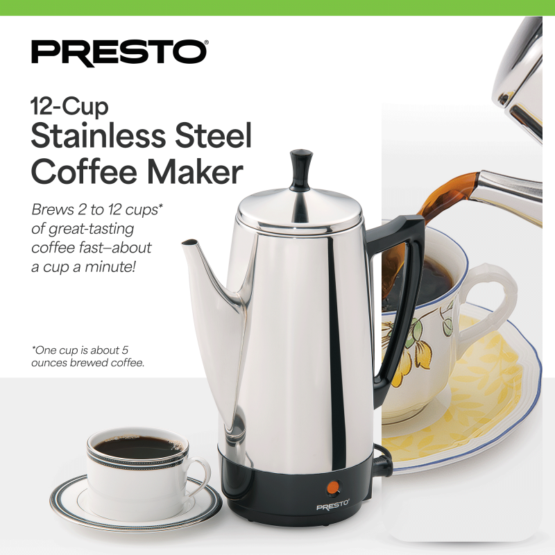 Stainless Steel Coffee Maker - 12-Cup Capacity, 72 oz