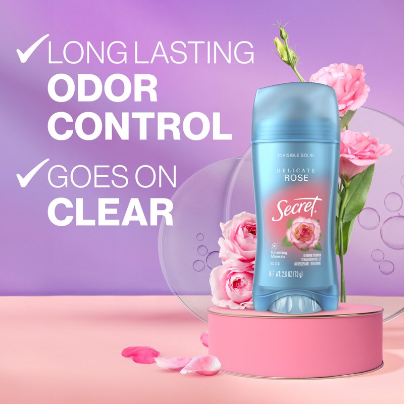 Invisible Solid Antiperspirant Deodorant, Rose Scent, 2.6 oz