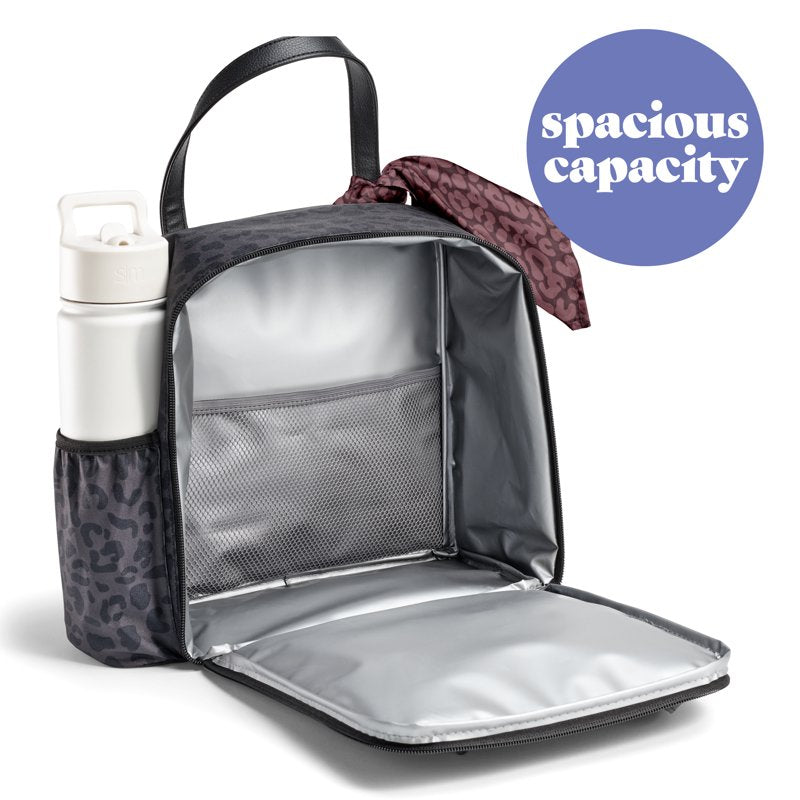 Large Insulated Lunch Bag for Women - 5 Pack with Scarf - Cheetah Black