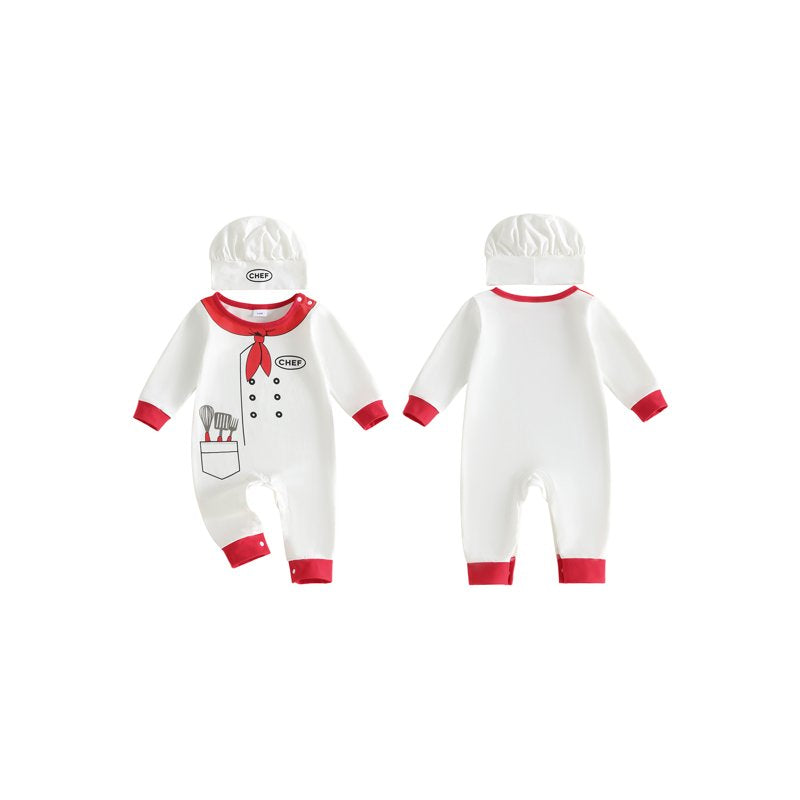 Toddler Baby Chef Costume Set with Romper and Hat - White, 18-24 Months