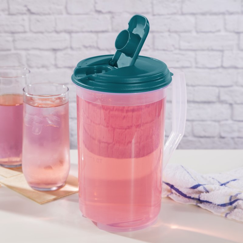 2 Pack Clear Plastic 2 Quart Round Pitcher with Flip-Top Spout