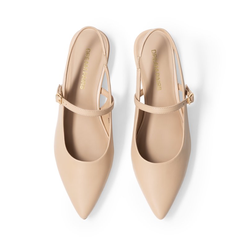 Women’s Pointed Toe Slingback Flats - Nude, Size 8.5, Low Heel Dress Shoes