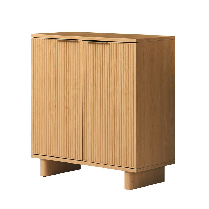 Fluted Accent Cabinet - Natural Pine Finish with Adjustable Shelves