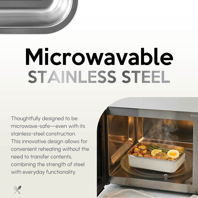 5.08-Cup Stainless Steel Microwavable Food Storage Container - 2 Pack