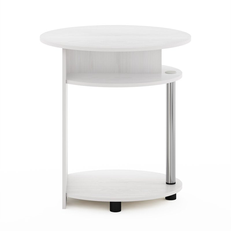 Oval End Table with Shelves - White Oak & Stainless Steel